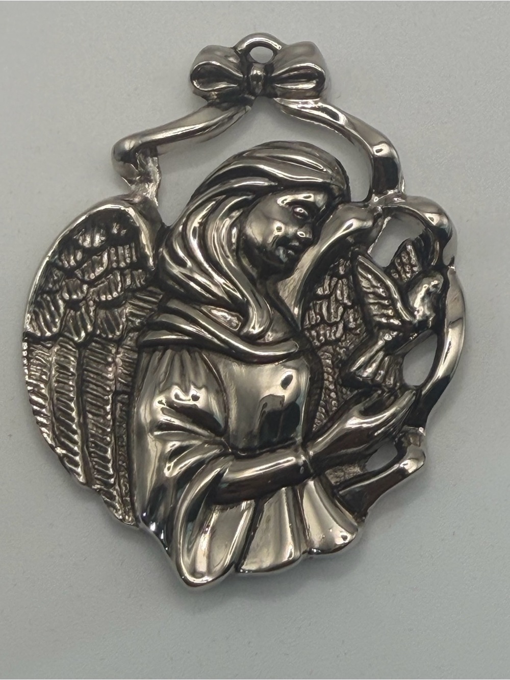 Gorham Peace Angel Dove Silverplate Christmas Ornament Vintage Holiday 2.75”